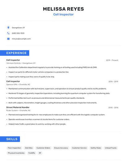 Cell Inspector Resume