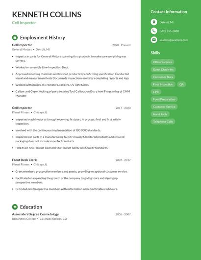Cell Inspector Resume