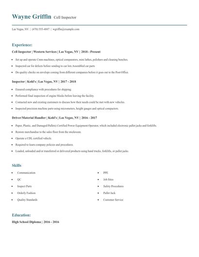 Cell Inspector Resume