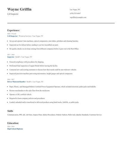 Cell Inspector Resume