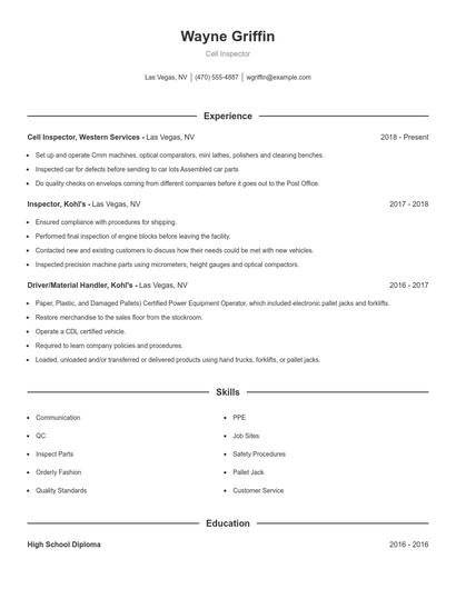 Cell Inspector Resume