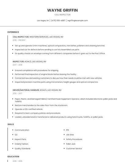 Cell Inspector Resume