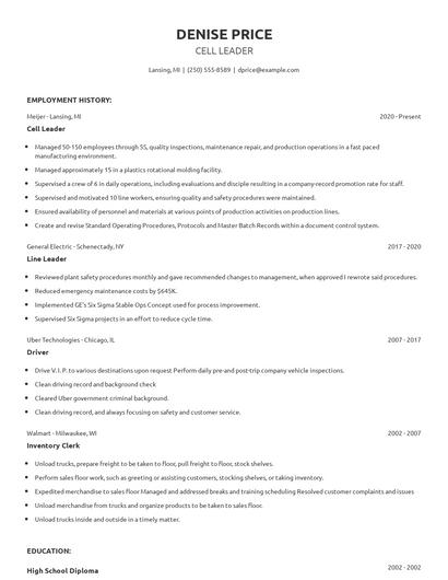 Cell Leader Resume