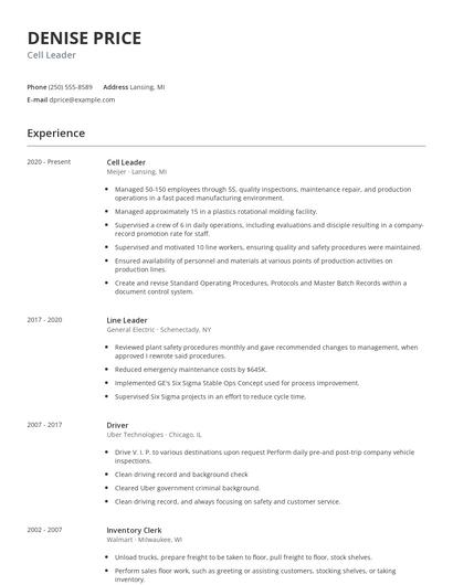 Cell Leader Resume