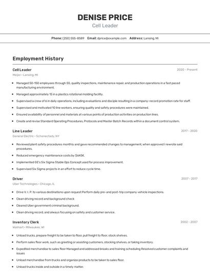 Cell Leader Resume