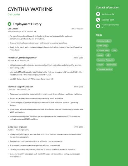 Cell Leader Resume