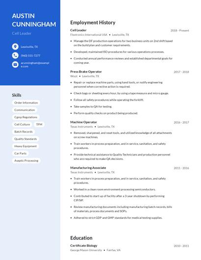 Cell Leader Resume