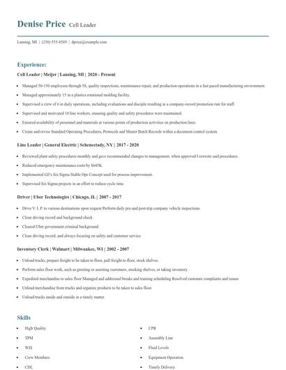 Cell Leader Resume