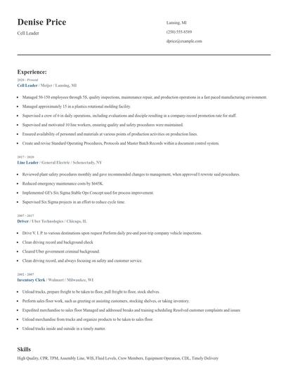 Cell Leader Resume