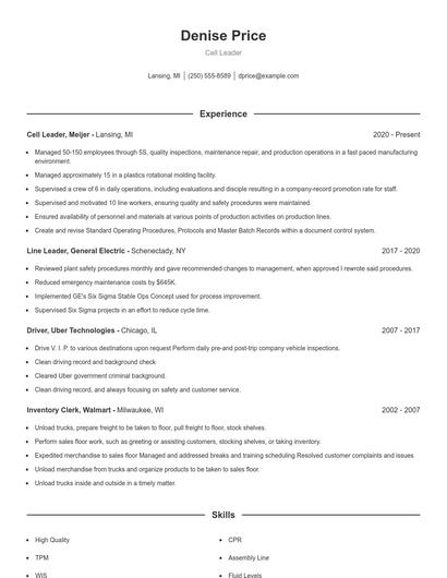 Cell Leader Resume