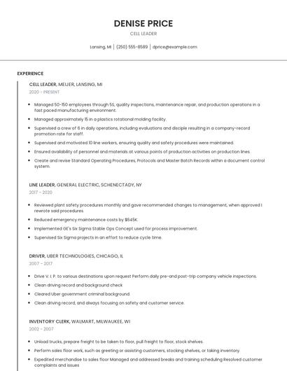 Cell Leader Resume