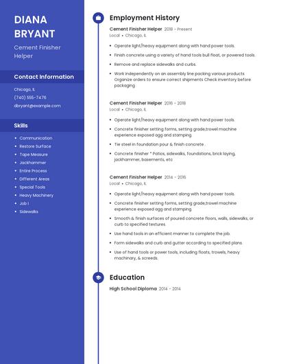 Cement Finisher Helper Resume