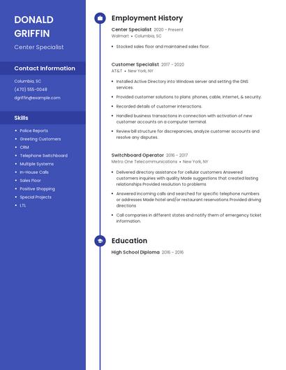 Center Specialist Resume