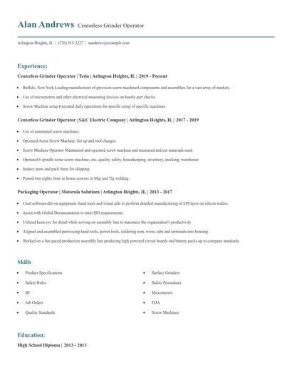 Centerless Grinder Operator Resume