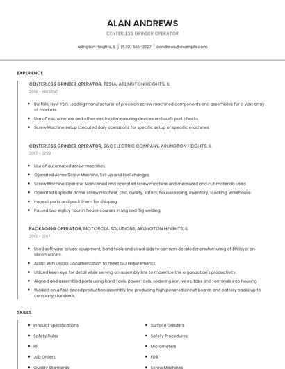 Centerless Grinder Operator Resume