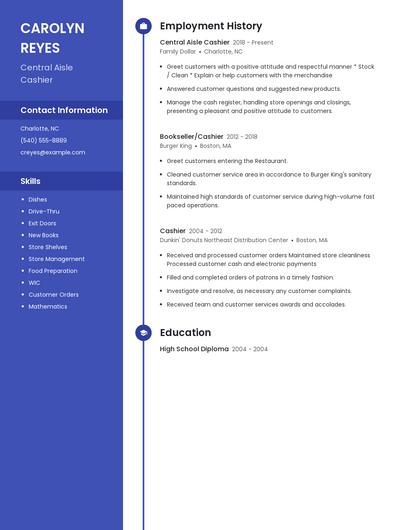 Central Aisle Cashier Resume