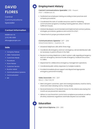Central Communications Specialist Resume