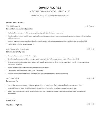 Central Communications Specialist Resume