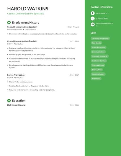 Central Communications Specialist Resume