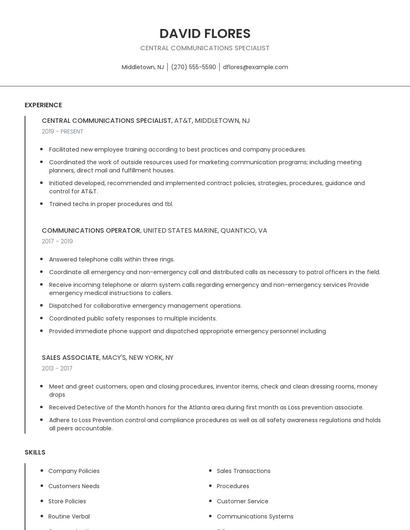 Central Communications Specialist Resume