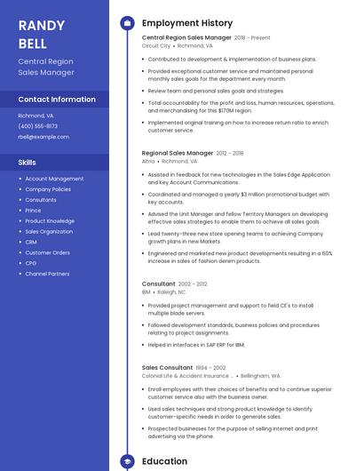 Central Region Sales Manager Resume