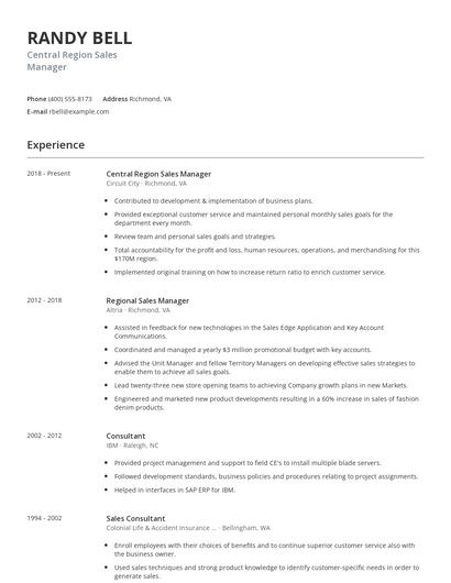 Central Region Sales Manager Resume