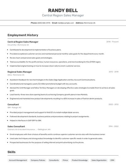 Central Region Sales Manager Resume