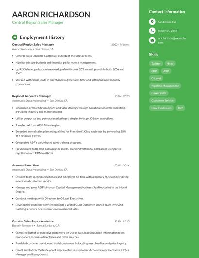 Central Region Sales Manager Resume