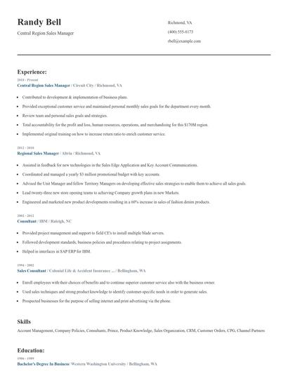 Central Region Sales Manager Resume