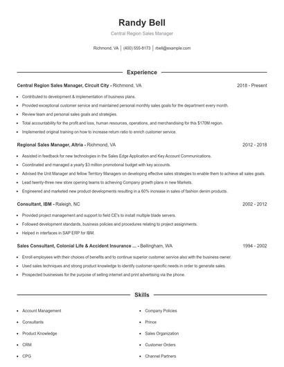 Central Region Sales Manager Resume