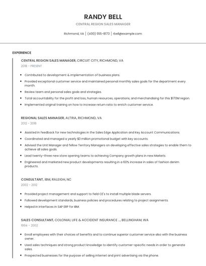 Central Region Sales Manager Resume