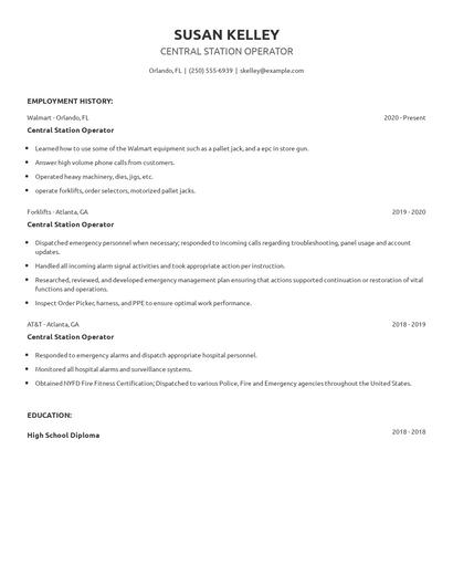 Central Station Operator Resume