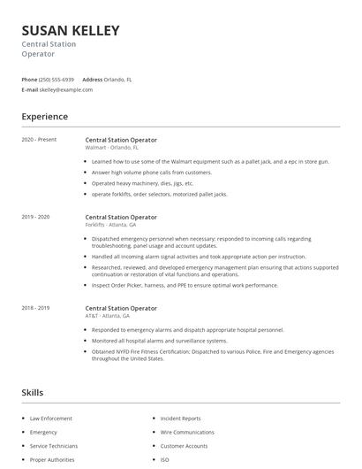 Central Station Operator Resume