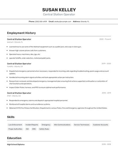 Central Station Operator Resume