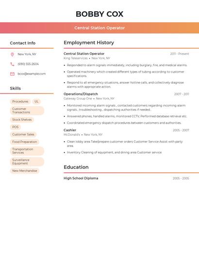 Central Station Operator Resume