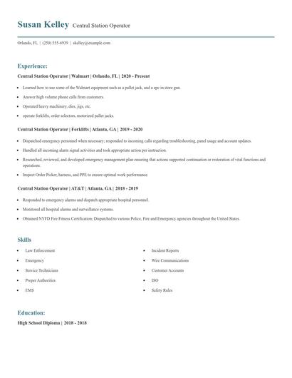 Central Station Operator Resume