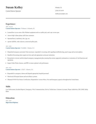 Central Station Operator Resume