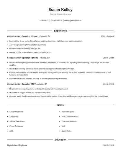 Central Station Operator Resume