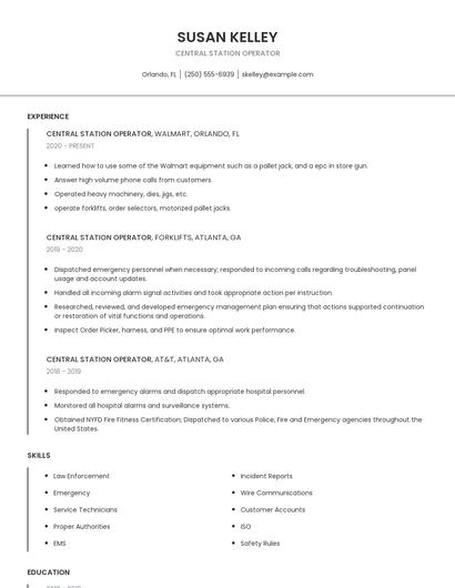 Central Station Operator Resume