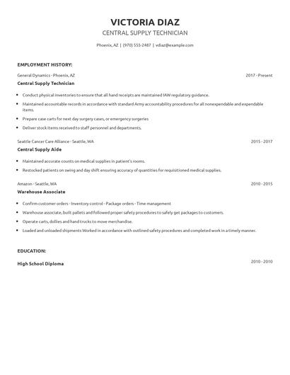 Central Supply Technician Resume