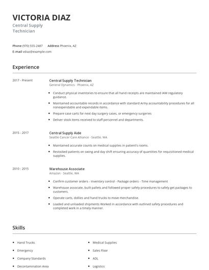 Central Supply Technician Resume
