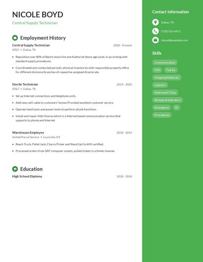 Central Supply Technician Resume