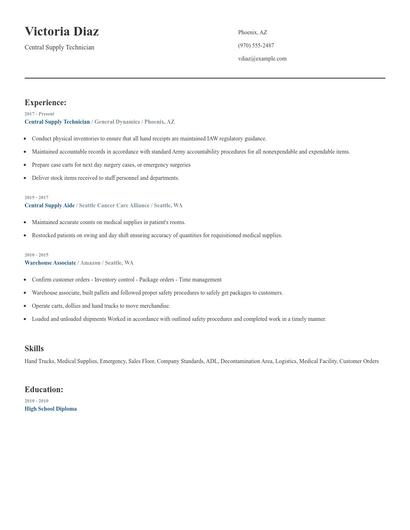 Central Supply Technician Resume