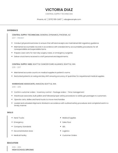 Central Supply Technician Resume