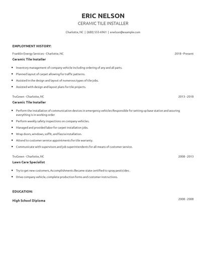 Ceramic Tile Installer Resume