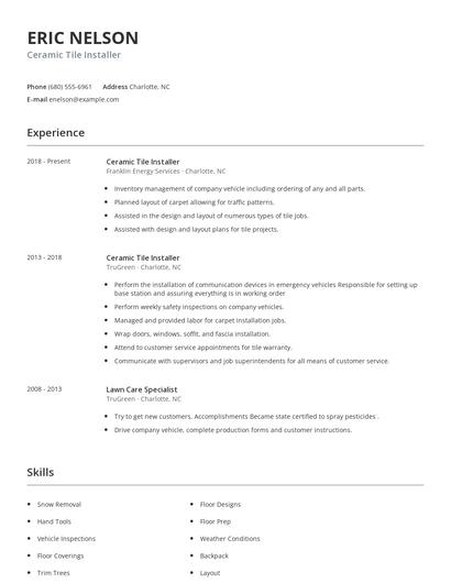 Ceramic Tile Installer Resume