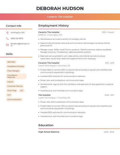 Ceramic Tile Installer Resume