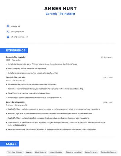 Ceramic Tile Installer Resume