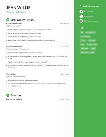 Ceramic Tile Installer Resume