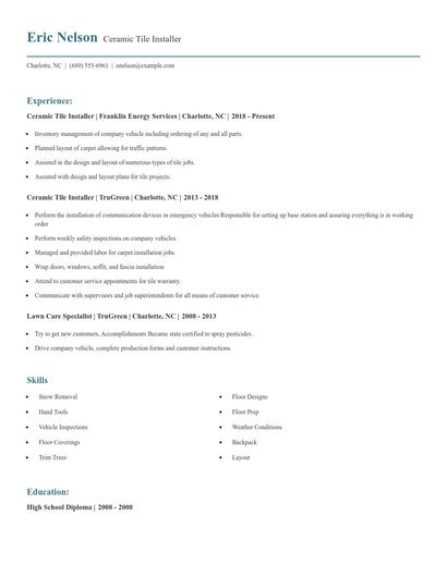 Ceramic Tile Installer Resume
